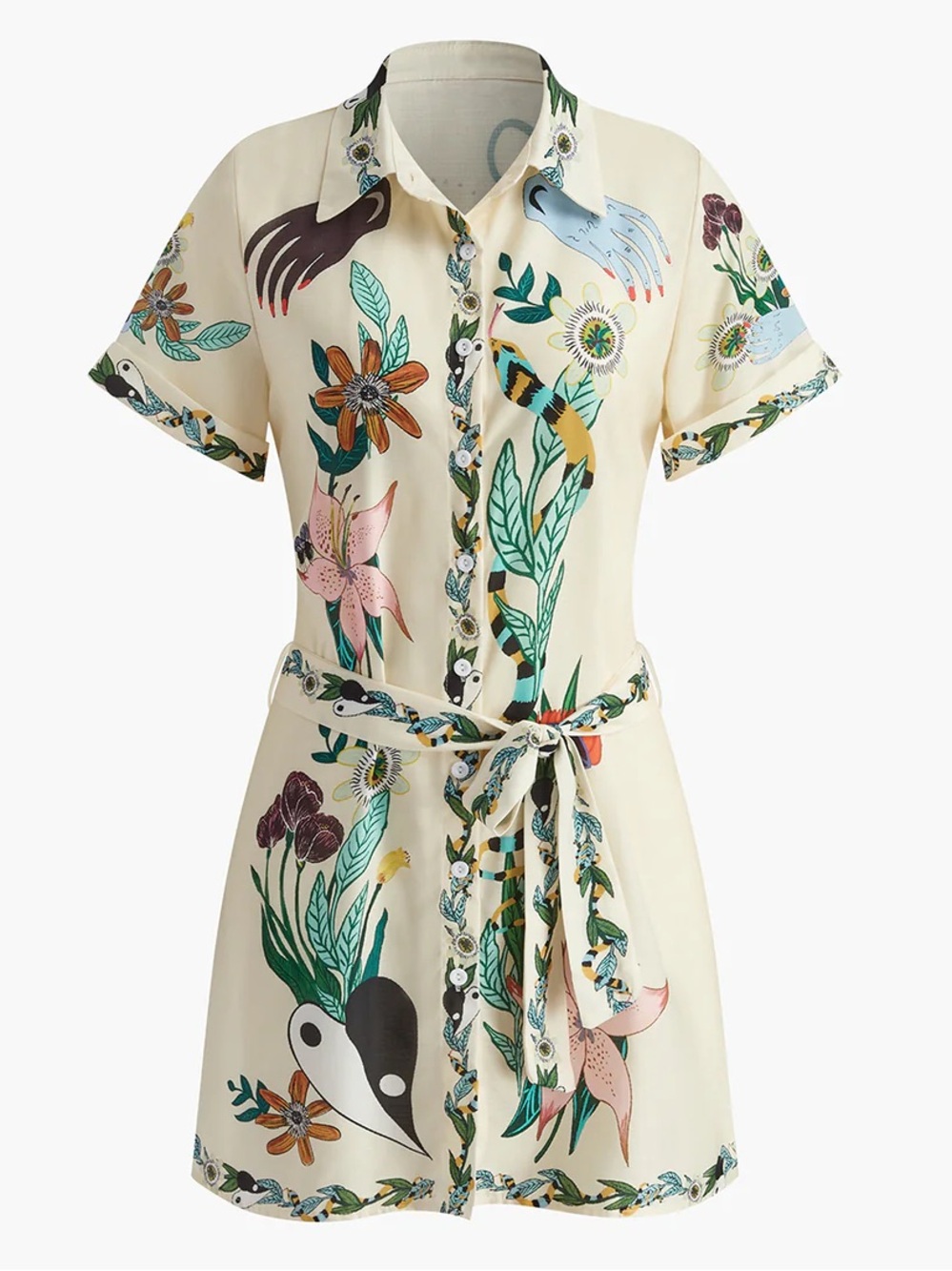 NEW Commense Printed Collared Belted Short Dress Size Medium NWT.            L16